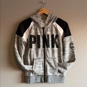 PINK Victoria's Secret Grey Heather Zip Hoodie with Black Accents